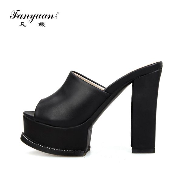 

fanyuan fashion white black high heels summer crystal platform slides solid outside peep toe ladies slippers women shoes