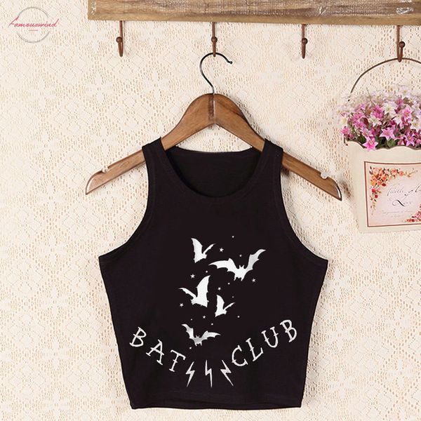 

bat club shirt gothic crop women bats printed dark fashion graphic grunge style cami black, White