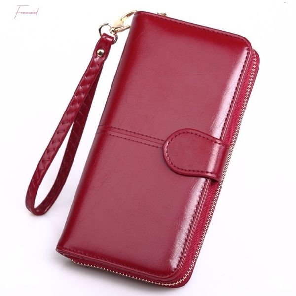 

leather womens wallets new solid color large capacity purses for women coin purses female long zipper wallet phone bag, Red;black