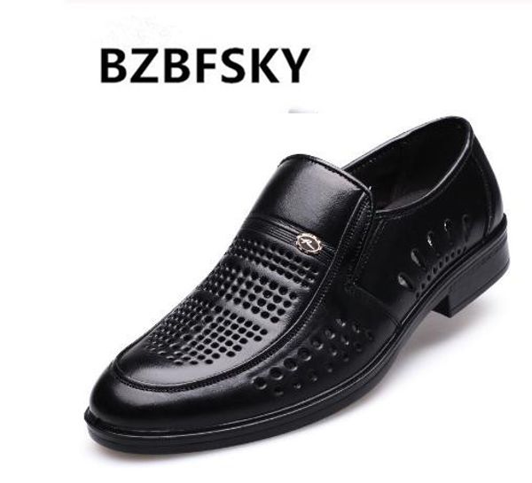 

genuine leather shoes men sandals new summer casual mens business holes shoes cow leather male black brogues footwear