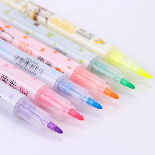 

6pcs double head highlighters art highlighter pens office markers watercolor fluorescent pen drawing, Black;red