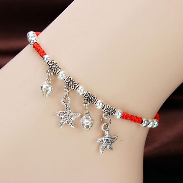 

24 pcs/lot red rope thread braided anklets for women fish foot strand bracelet red thread with charms anklet bulk wholesale, Black