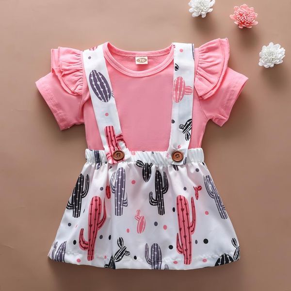 

summer baby girl short sleeve print t-shirt blouse+short pleated skirts casual outfits set, White