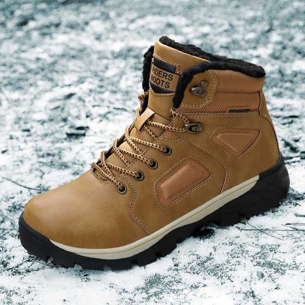 

cimim new winter non-slip men boots big size fur snow casual shoes high fashion leather boots, Black