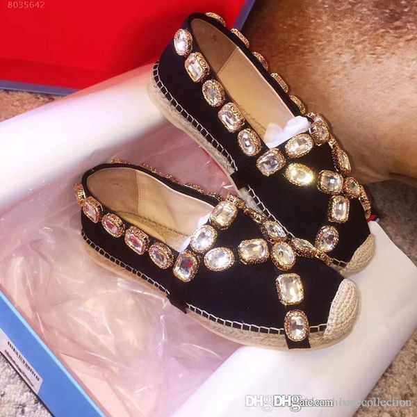 

female money is recreational flat bottom crystals shoe, straw wovening sole summer fisherman shoes for ladies size 35-40, Black