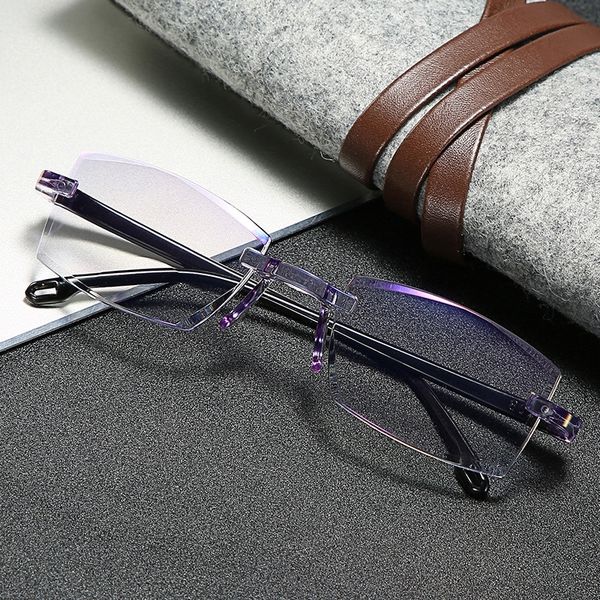 

cnlqk edging frameless double light for the elderly presbyopic presbyopic glasses remote dual-purpose coated anti-blue-ray remote vision gla, Silver