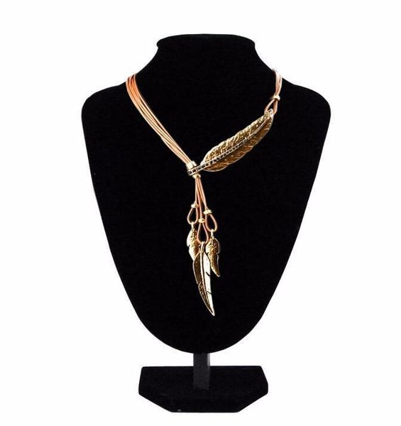 

довольно себе choker ожерелья сплава пера ожерелья подвески винтажная веревка золотая цепь ожерелье женщины аксессуары оптом ювелирные издел, Silver