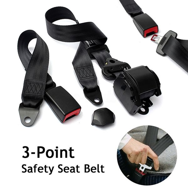 

3 point auto car safety seat lap belt universal retractable belt set kit for all car black color fully adjustable nylon straps