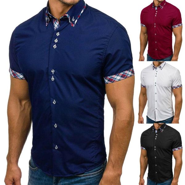 

mens summer short sleeve shirts casual cotton formal slim fit shirt men office formal shirt plus size, White;black