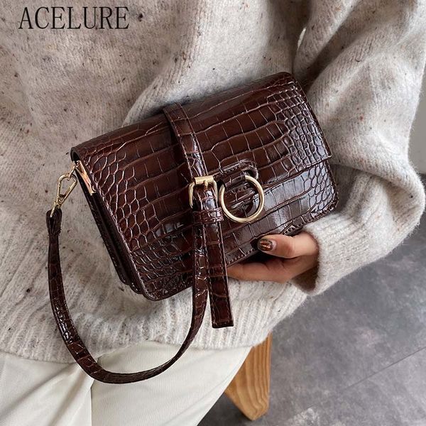 

acelure stone pattern pu leather mini crossbody bags for women simple style shoulder messenger bag hasp cover handbags and purse