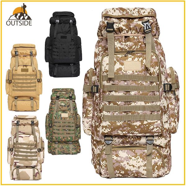 

80l waterproof climbing hiking tactical backpack bag camping mountaineering outdoor sport molle 3p bag