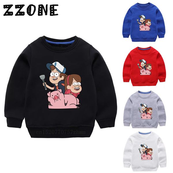 

children's hoodies kids cartoon gravity falls mabel dipper cute sweatshirts baby cotton pullover girls boys clothes,kyt2415, Black