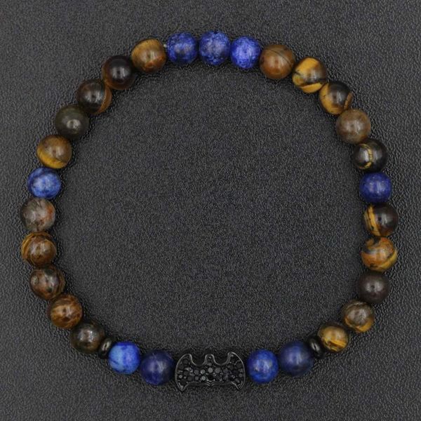 

natural stone tiger eye elastic bead bracelet stainless steel black crystal bat animals charms bracelet jewelry for men women