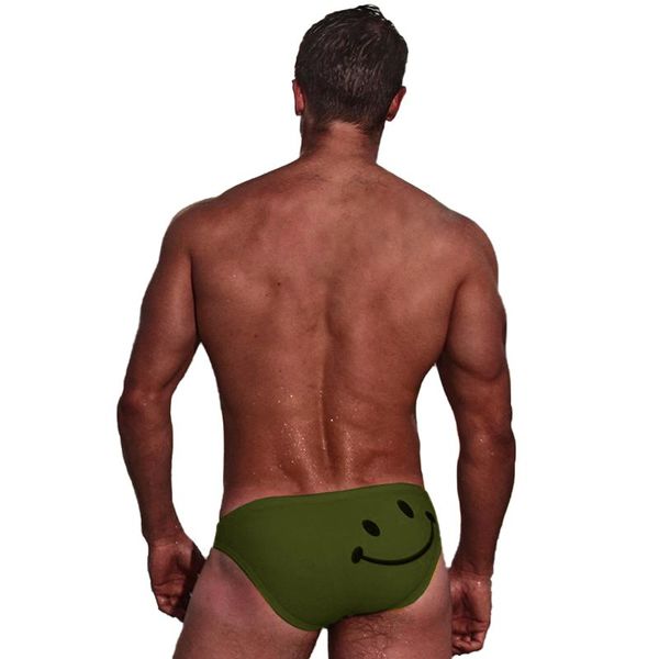 

low waist men swim briefs cartoon smiling face printed elastic cotton beach trunks swimsuit