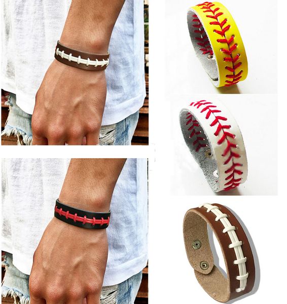 

vintage baseball soft ball bracelets for men women fashion wristbands 10 colors sports leather bracelet 2020 party jewelry bulk, White