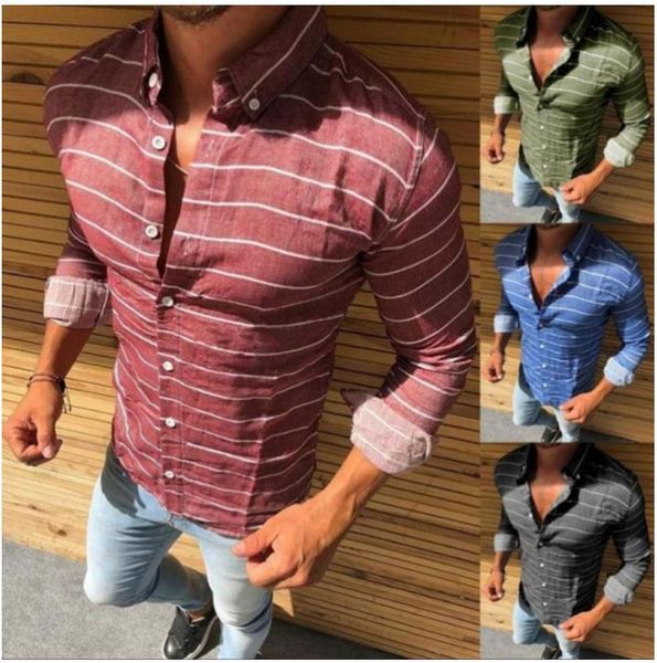 

men's casual shirts trendy striped long sleeve button lapel shirt, White;black
