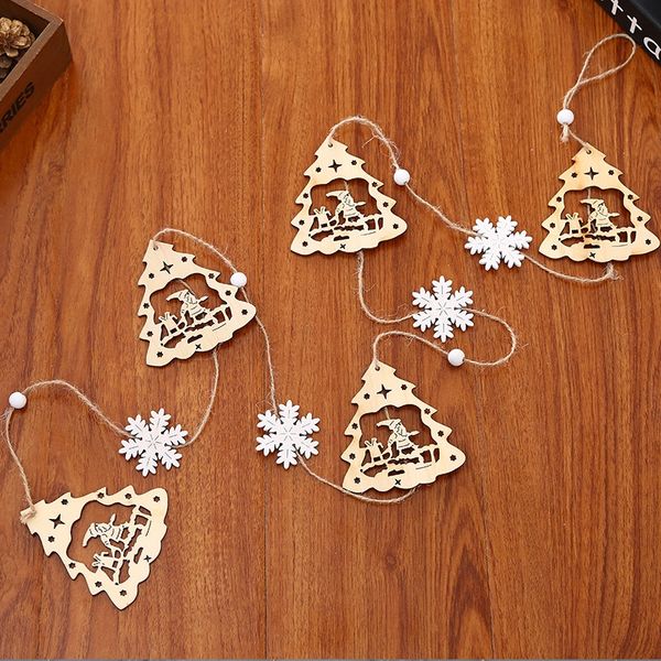 

christmas tree hanging wooden ornament decoration pendant new year banner for deer santa snowman garlands party decoration