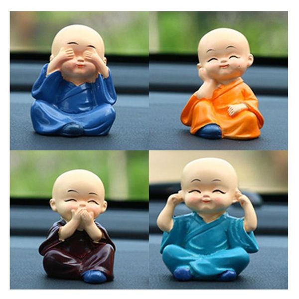 

4pcs cute kungfu monk car interior display decoration car seat ornament home decor resin kid doll holiday gift