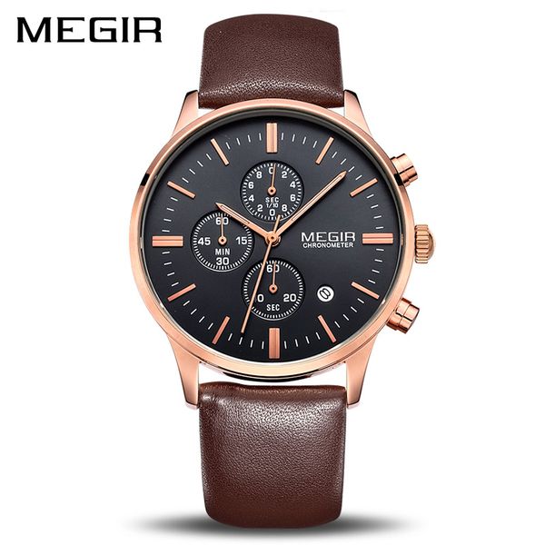 

megir original watch men brand luxury men watch leather clock men watches relogio masculino horloges mannen erkek saat, Slivery;brown