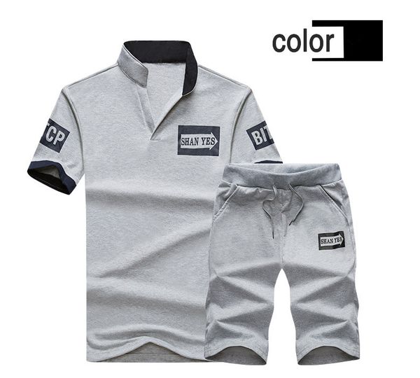 

mens tracksuits multicolors slim fit large size fitness outdoor jogging new summer fashion casual type suits, Gray