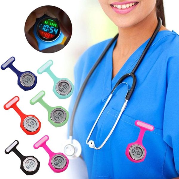

fashion women's digital display dial clip-on fob nurse brooch pin hang pocket electric watch new, Slivery;golden