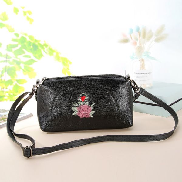 

women floral embroidered shoulder bag soft pu leather messenger bags ethnic style handbag flower crossbody bag phone purse #t1p