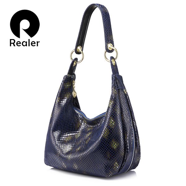 

realer brand women genuine leather handbag female shoulder bag with serpentine prints ladies crossbody bag hobos high quality