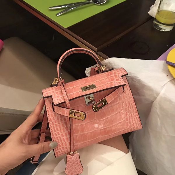 

Luxurious2019 Розовый Кайли Bibasic Цвет Крокодил Зерно Коровьей Сумка Натуральная Кожа Диагональ Одного Плеча