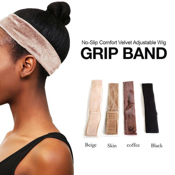 

4 colors fabric h non-slip airband casual fashion fixed wig grip adjustable velvet wig grips hair band with broadband, Black;brown