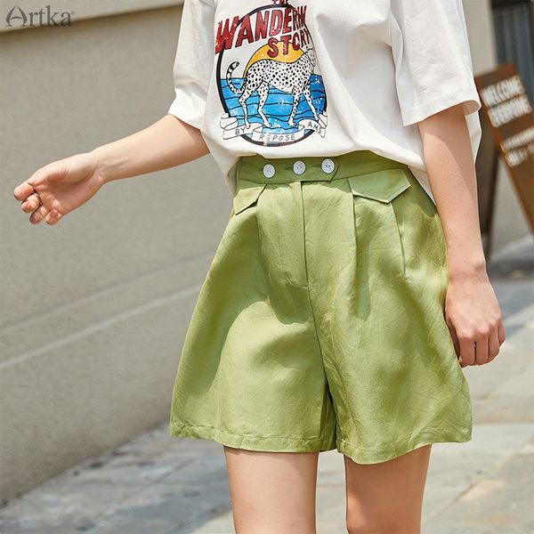 

artka 2019 summer new women's shorts loose comfortable multicolor shorts fashion high waist casual wide leg ka10693x, White;black