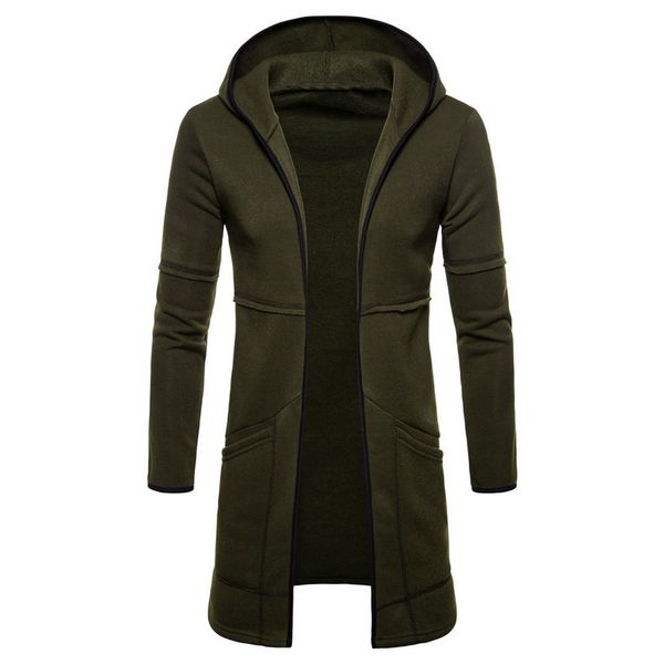 

2019 hooded coat solid long sleeve trench coat casual hoodies oversized long cardigan overcoat casaco masculino abrigo hombre, Black