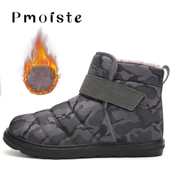 

men's snow boots platform camouflage hook loop warm shoes male comfortable ankle boots for men non slip waterproof, Black