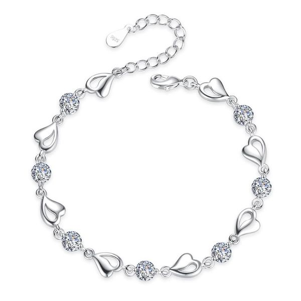 

trendy heart zircon 925 sterling silver wedding bracelet for women blue pink dainty chain jewelry gifts, Black