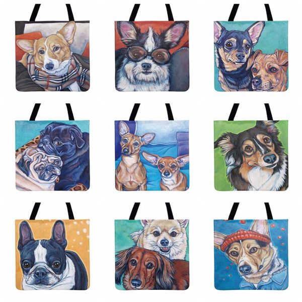 

cute watercolor dog illustration printed tote bag for women casual tote outdoor beach bags ladies shoulder bag shopping
