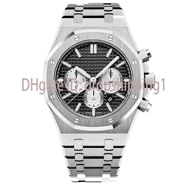 

dropshipping1-mens watches 41mm full stainless steel japan vk chronograph movement watch super luminous 5atm waterproof montre de luxe, Slivery;brown