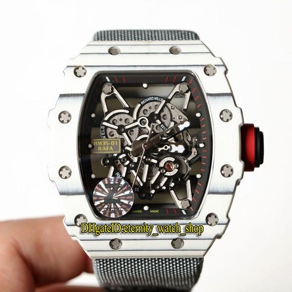 

version rm35-01 rafa skeleton dial ntpt all carbon fiber white case japan nh automatic 35-01 mens watch gray nylon strap sport watches, Slivery;brown
