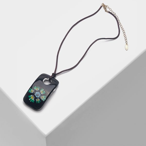 

flower illustration design retro rectangular necklace, Silver