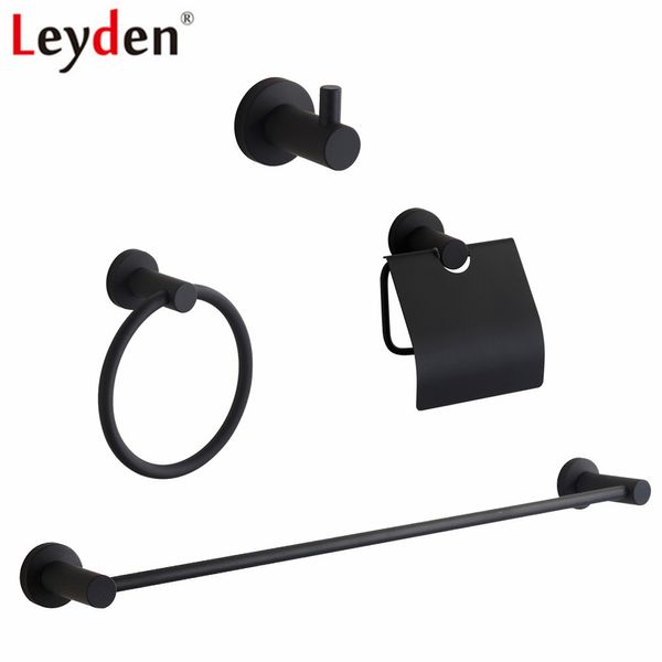 

leyden black 304 stainless steel single 4pcs bathroom accessories set single towel bar toilet paper holder robe hook towel ring