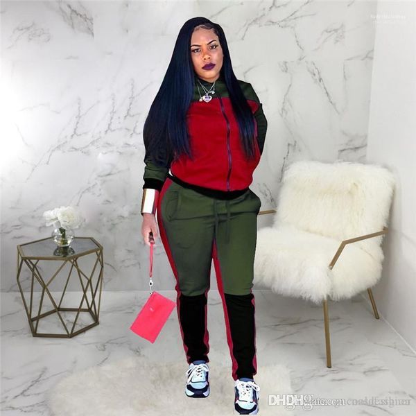 

slim female sports apparel womens designer 2pcs tracksuits fashion panelled 2pcs set casual, Gray