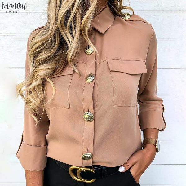 

new women khaki casual shirts spring autumn button basics army gals ladies fashion lapel daily wild style long sleeve shirts d30, White