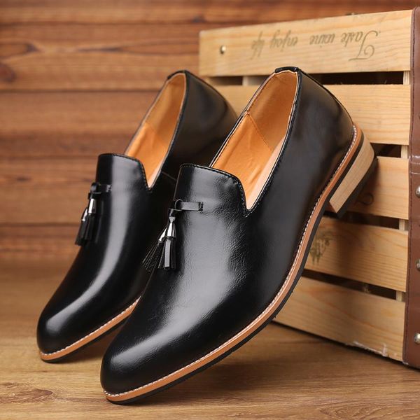 

dress shoes men gentlemen british style paty leather wedding flats oxfords formal, Black