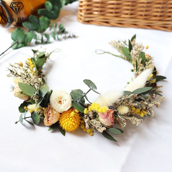 

cc wreath garland crown tiara hairbands bohemia style wedding hair accessories for bridal bridesmaids girls princess gifts mq054, Golden;white