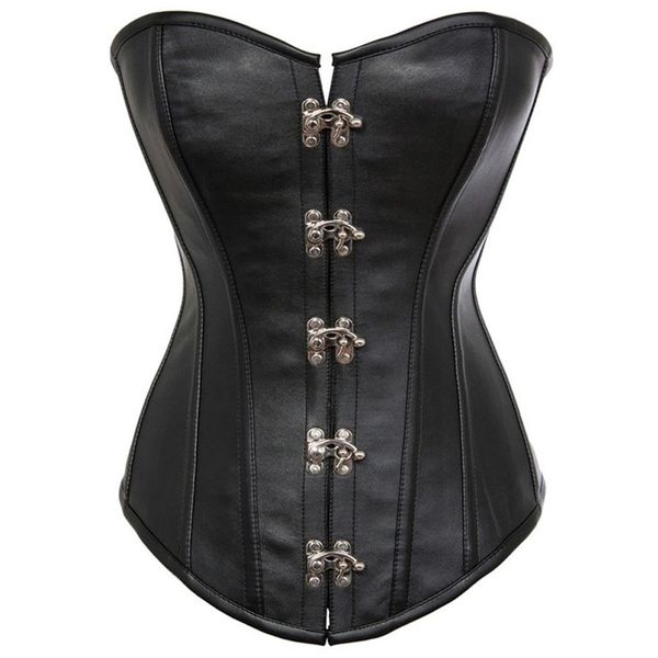 

14 steel boned corset black faux leather overbust steampunk corsets bustiers plus size slimming body shaper waist trainer, Black;white