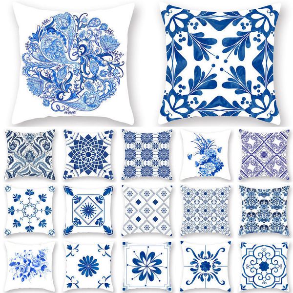 

1pcs синий геометрическая мандала шаблон наволочка полиэстер подушка главная диван-кровать украшение автомобиля подушка 45 * 45см 40818