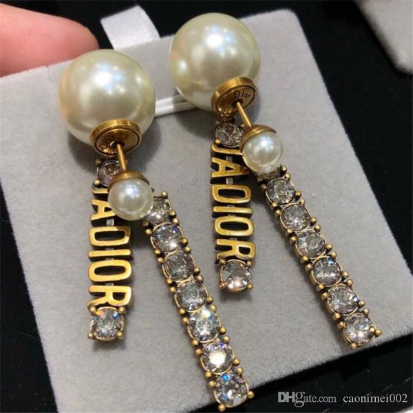 

women bohemia style pendant studs fashion pearl diamond female earrings retro letter design girls earring jewelry, Golden;silver