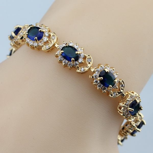 

women jewelry hight quality flower blue zircon chain link bracelet gift box sk10, Black