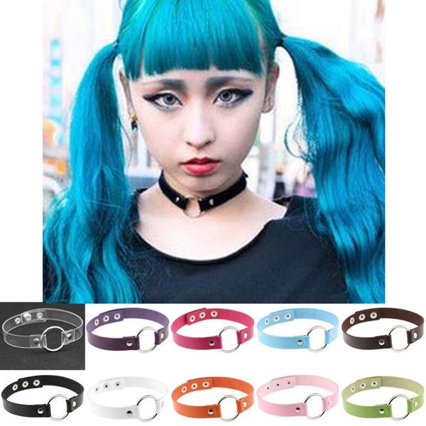 

punk gothic circle choker studded rivet harajuku handmade pu leather harajuku collar necklace anime necklace, Silver