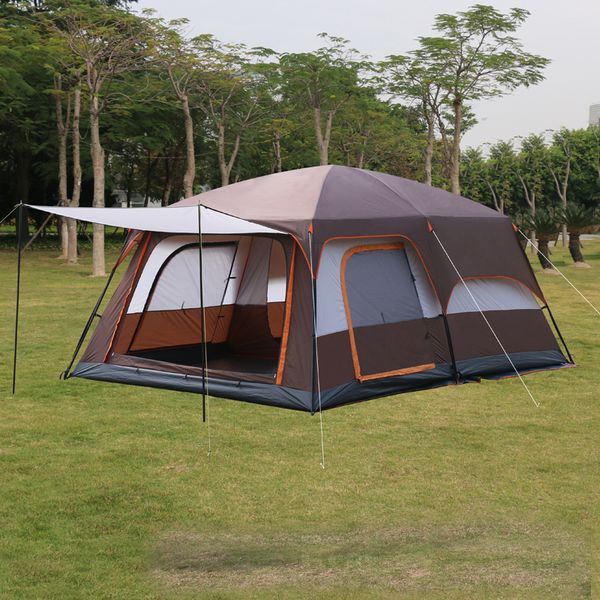 

4colors ultralarge 6 10 12 double layer outdoor 2living rooms and 1hall family camping tent in large space tent