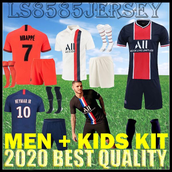 

kids maillots de football kits 19 20 21 paris soccer jersey 2020 2021 mbappe icardi paris shirt men sets maillot de foot camisa - mask, Black