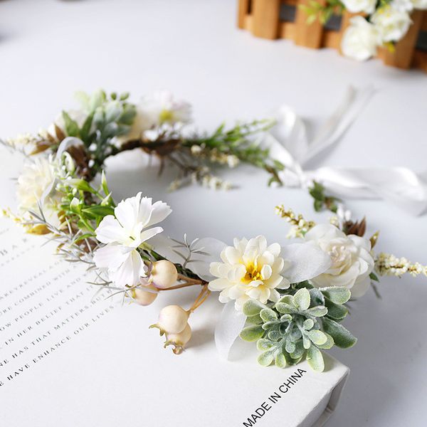 

flower wreath headband korean garland green artificial flower hair decor accessories bohemian woven rattan wedding party supply